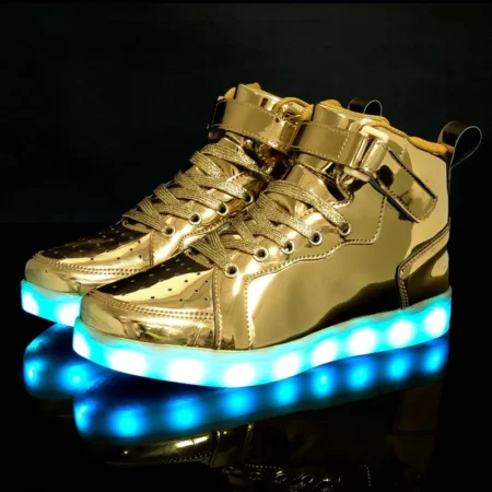 Men's and Women's High Top Board Luminous Shoes LED Light Shoes Mirror Leather Panel Shoes