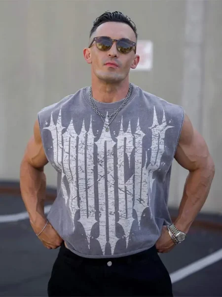 Men's Printed Solid Sleeveless Sports Vests Breathable Loose Fashion Outdoor Fitness Tops 2024 Summer Male Gyms Running Tanks - AliExpress 200000343